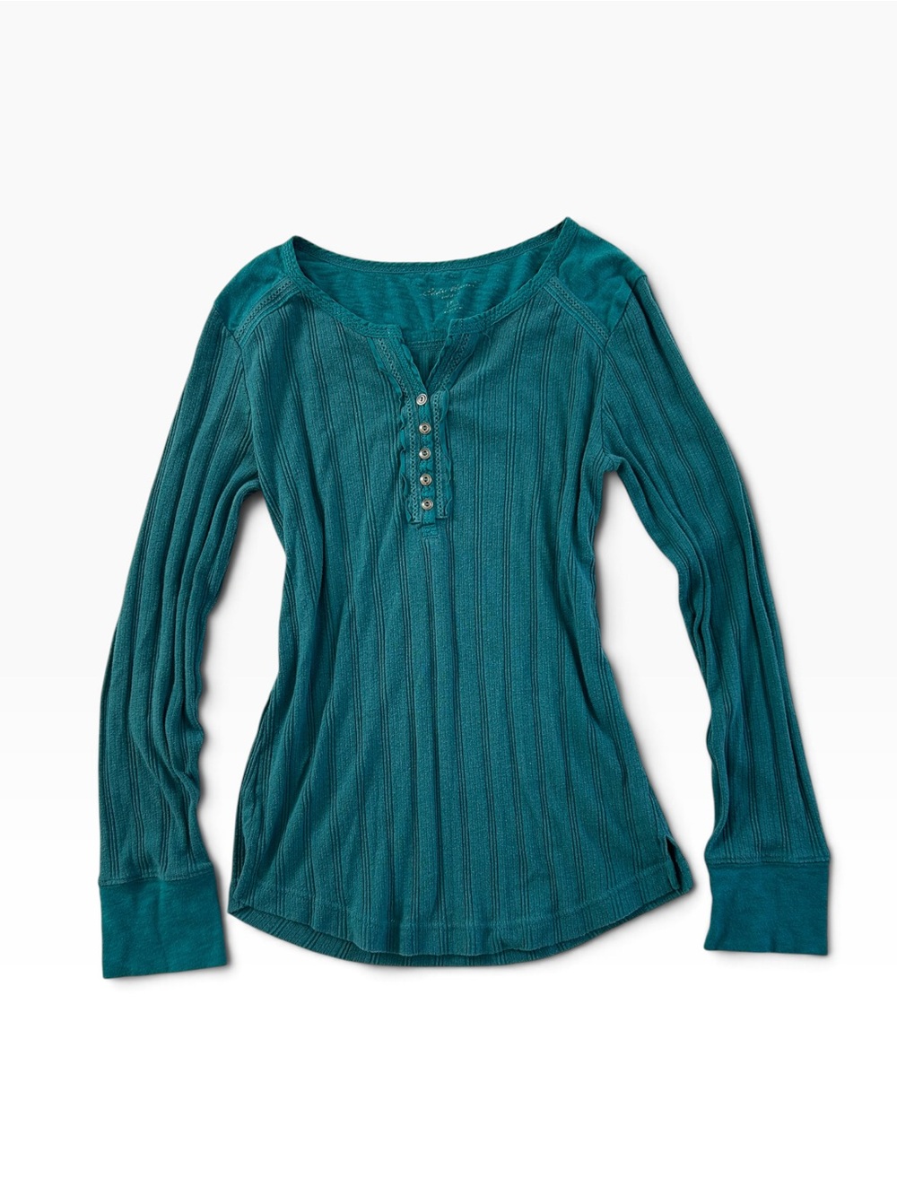 Y2K Gorpcore Teal Fitted Cozy Henley Button Long-Sleeve Top Eddie Bauer Fall